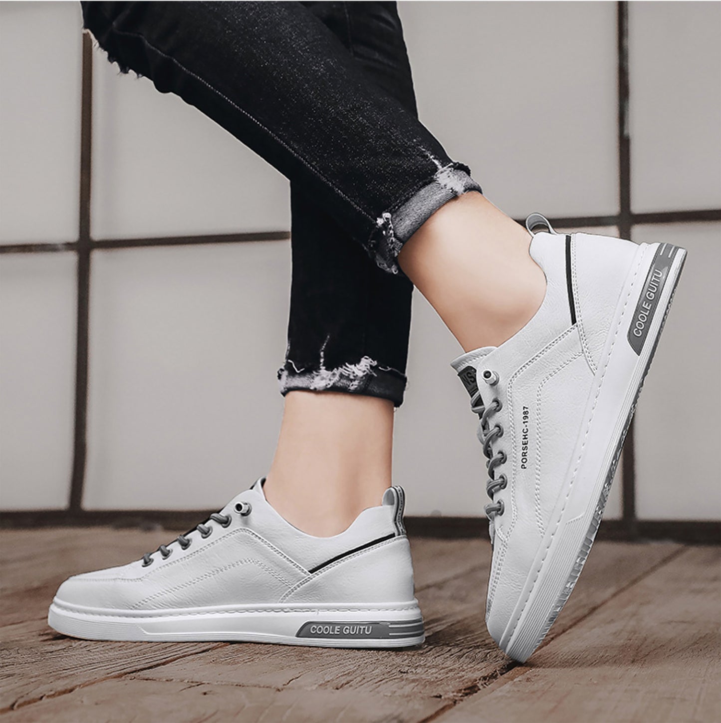 Men's Leather Low - Top Sneakers - Casual Lace - Up Fashion Shoes