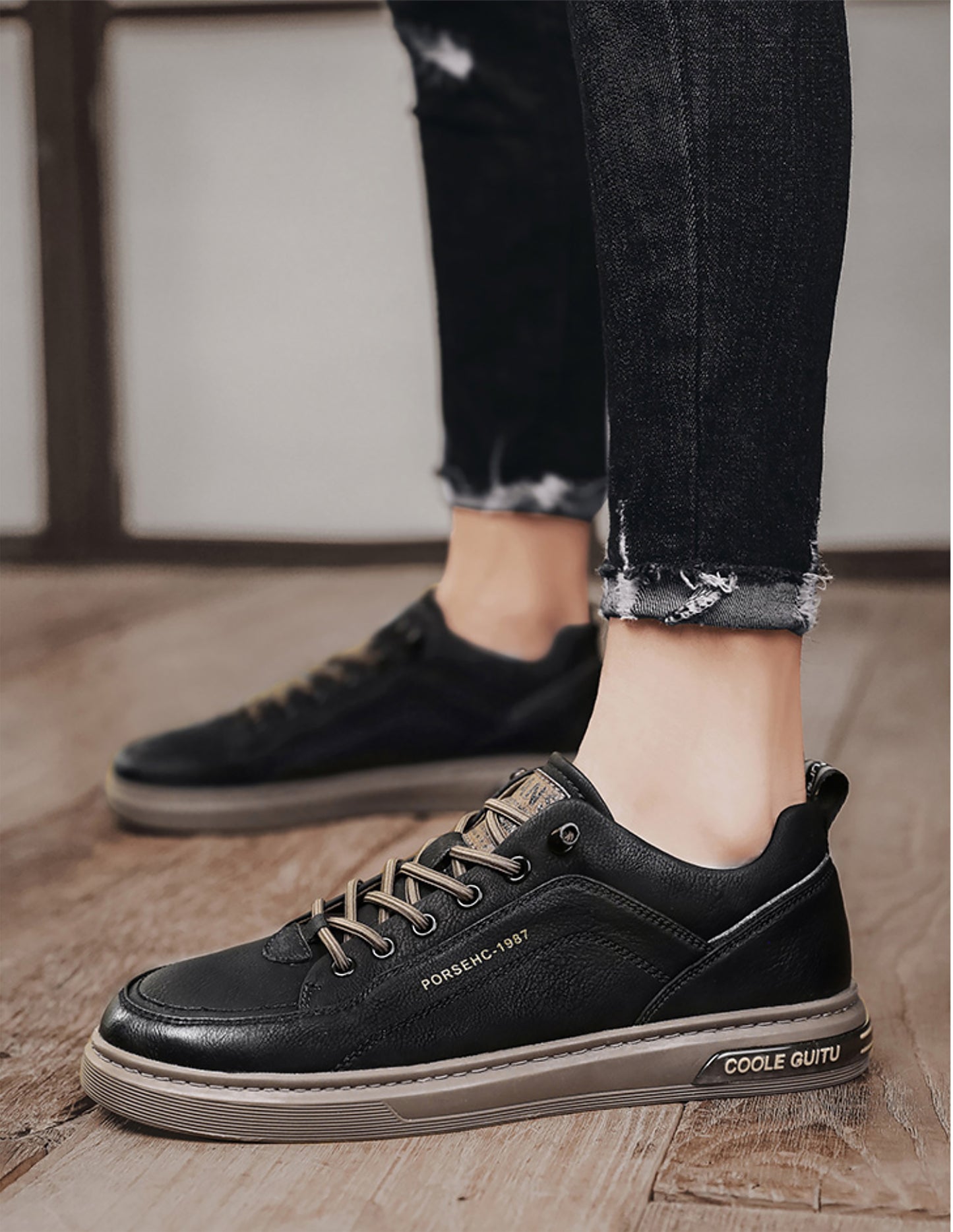 Men's Leather Low - Top Sneakers - Casual Lace - Up Fashion Shoes