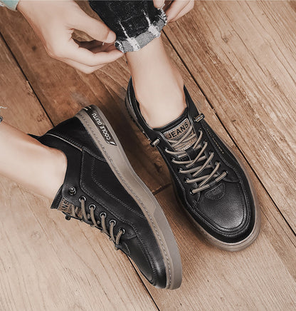 Men's Leather Low - Top Sneakers - Casual Lace - Up Fashion Shoes