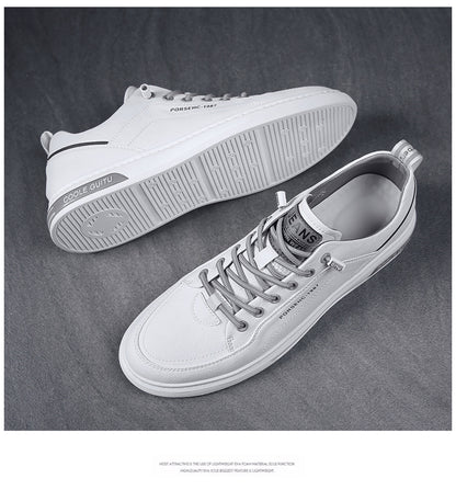 Men's Leather Low - Top Sneakers - Casual Lace - Up Fashion Shoes