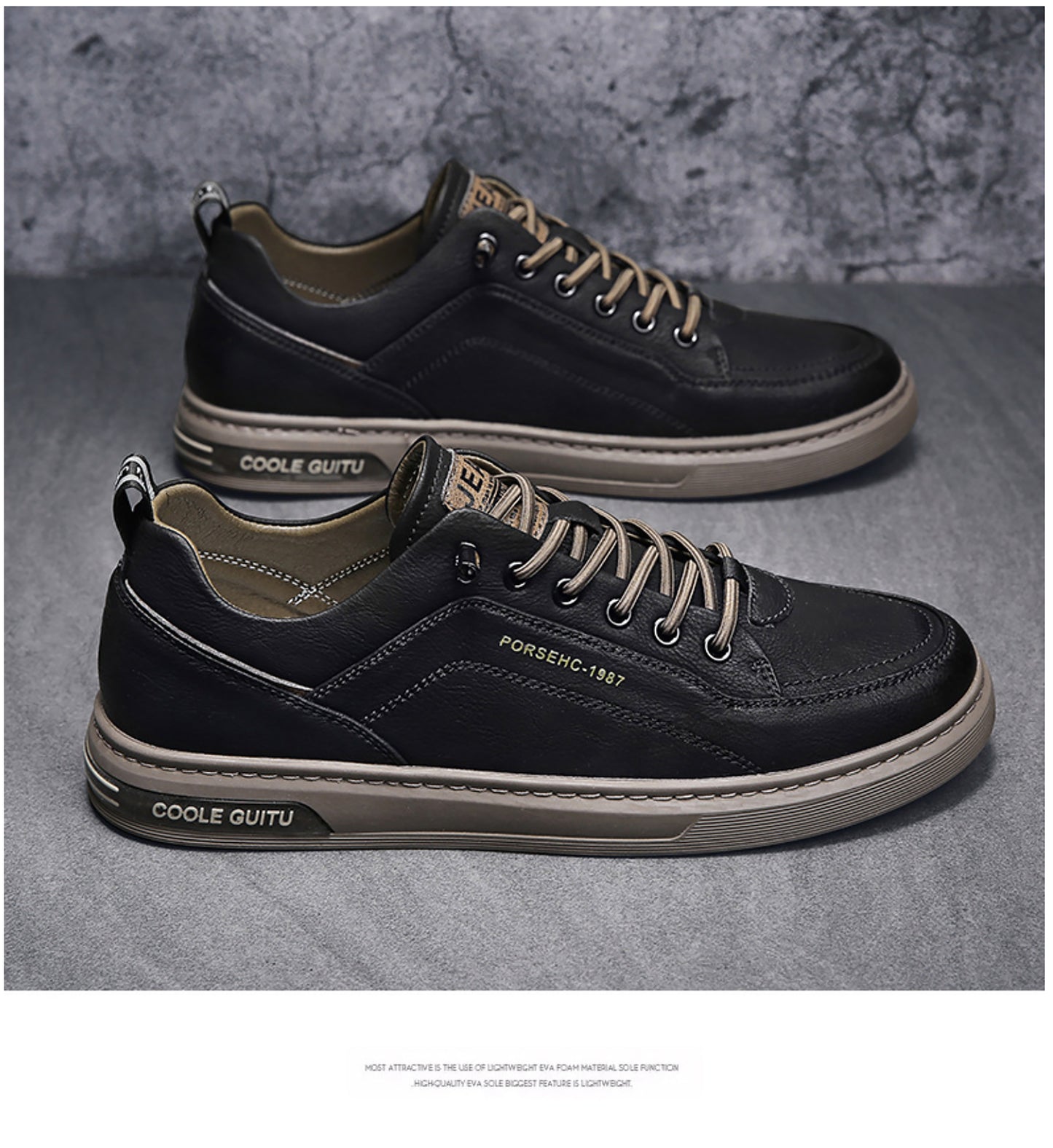Men's Leather Low - Top Sneakers - Casual Lace - Up Fashion Shoes