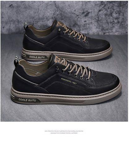 Men's Leather Low - Top Sneakers - Casual Lace - Up Fashion Shoes