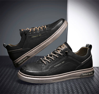 Men's Leather Low - Top Sneakers - Casual Lace - Up Fashion Shoes