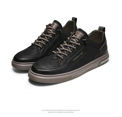 Men's Leather Low - Top Sneakers - Casual Lace - Up Fashion Shoes