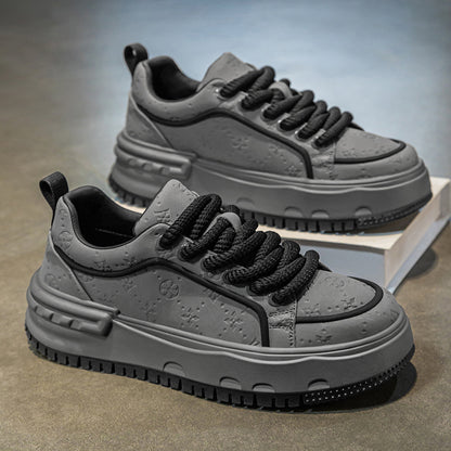 Trendy Embossed Low - Top Sneakers - Chunky Heel & Textured Upper