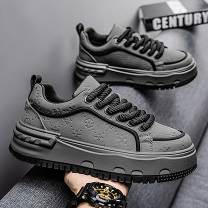 Trendy Embossed Low - Top Sneakers - Chunky Heel & Textured Upper