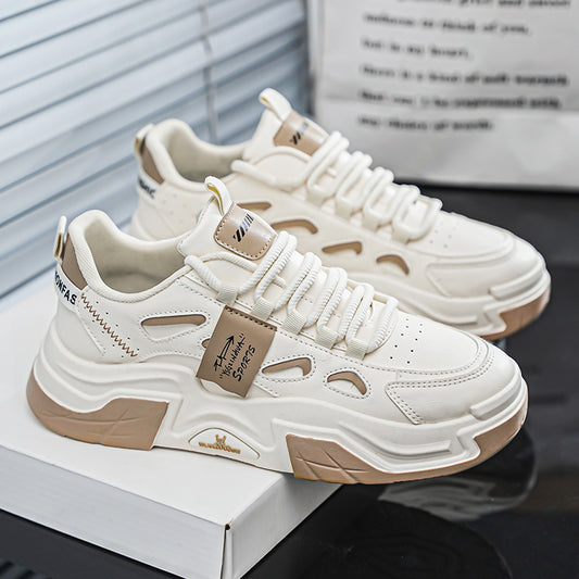 Men's Retro Chunky Sole Dad Sneakers - Multi-Color Casual Athletic Shoes | Beige & Navy Red Styles