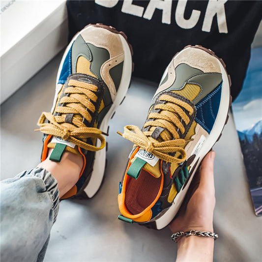 Men's Retro Patchwork Chunky Sole Sneakers - Multi-Color Casual Athletic Shoes