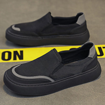 Men's Black Mesh Slip-On Chunky Sole Casual Sneakers