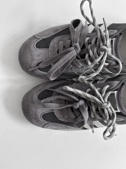 Women's Retro Suede Mesh Sneakers - Gray Casual Athletic Shoes with Silver Accents