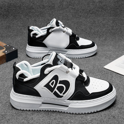 Men's Streetwear Low-Top Sneakers - Bold Logo Patchwork Casual Shoes (Black/White & White/Black)