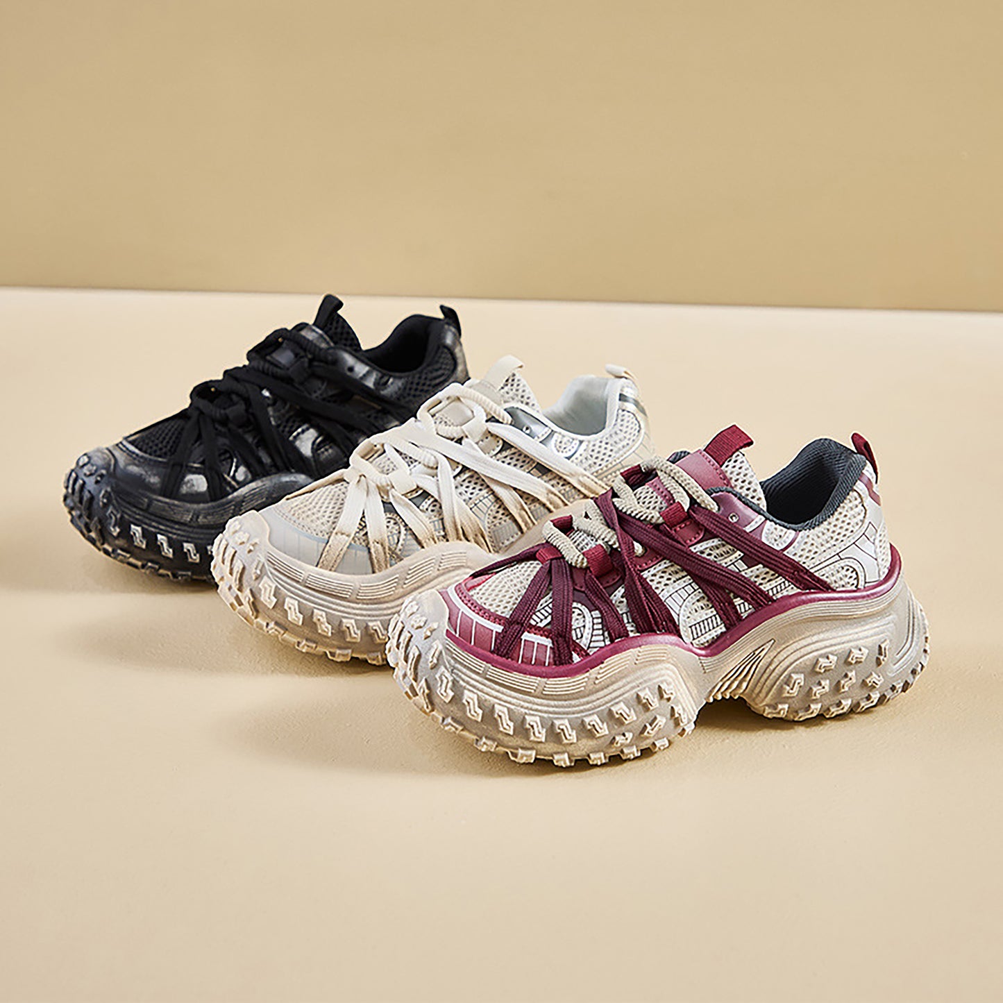 Sporty Chunky Sneakers: Mesh Panels & All - Terrain Soles