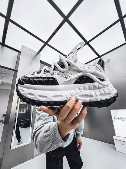 Men's Chunky Sole Dad Sneakers - Multi-Color Retro Streetwear Shoes with Bold Rope Lacing