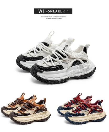 Men's Chunky Sole Dad Sneakers - Multi-Color Retro Streetwear Shoes with Bold Rope Lacing