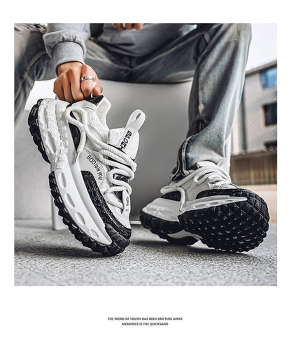 Men's Chunky Sole Dad Sneakers - Multi-Color Retro Streetwear Shoes with Bold Rope Lacing