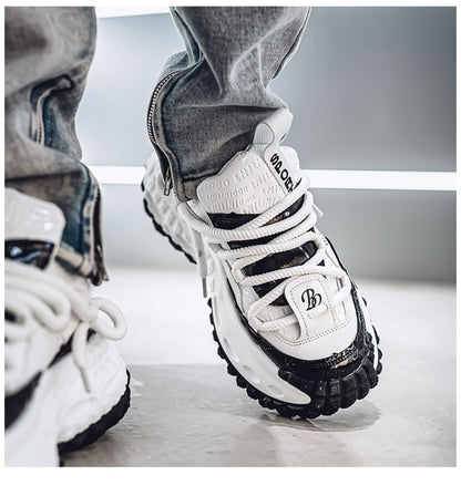 Men's Chunky Sole Dad Sneakers - Multi-Color Retro Streetwear Shoes with Bold Rope Lacing