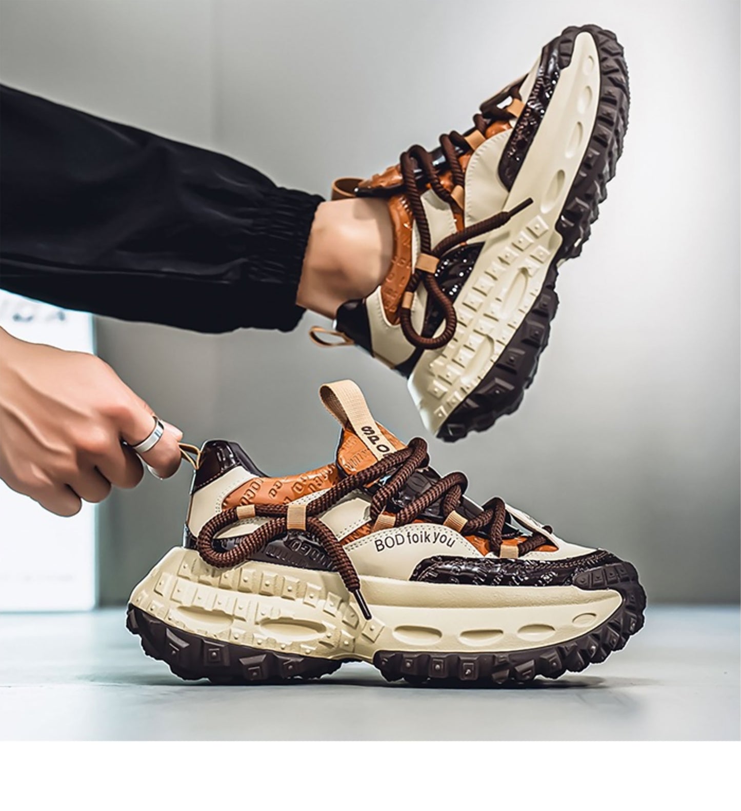 Men's Chunky Sole Dad Sneakers - Multi-Color Retro Streetwear Shoes with Bold Rope Lacing