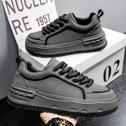 Trendy Embossed Low - Top Sneakers - Chunky Heel & Textured Upper