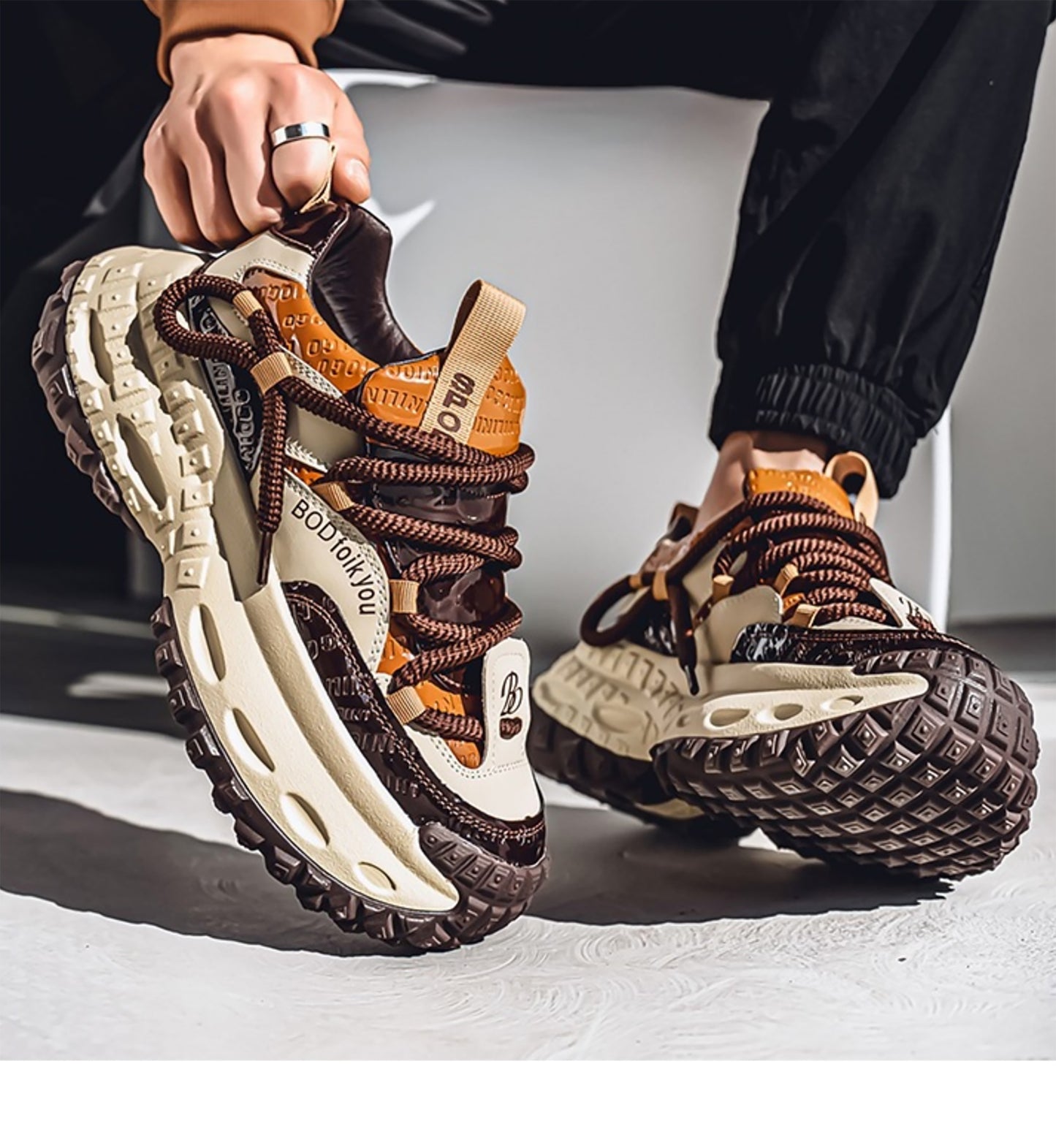 Men's Chunky Sole Dad Sneakers - Multi-Color Retro Streetwear Shoes with Bold Rope Lacing