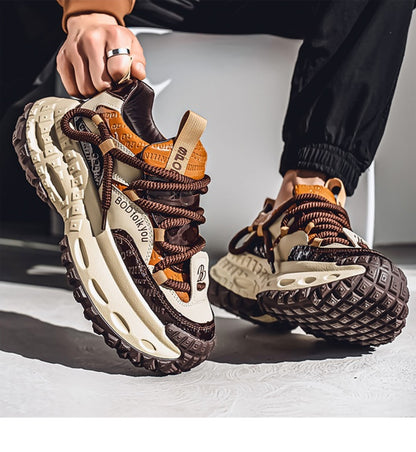 Men's Chunky Sole Dad Sneakers - Multi-Color Retro Streetwear Shoes with Bold Rope Lacing
