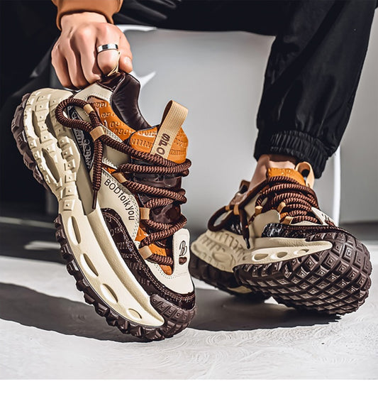 Men's Chunky Sole Dad Sneakers - Multi-Color Retro Streetwear Shoes with Bold Rope Lacing