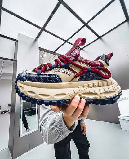 Men's Chunky Sole Dad Sneakers - Multi-Color Retro Streetwear Shoes with Bold Rope Lacing