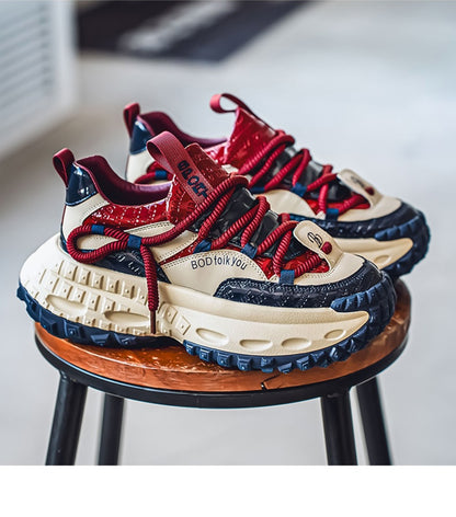 Men's Chunky Sole Dad Sneakers - Multi-Color Retro Streetwear Shoes with Bold Rope Lacing