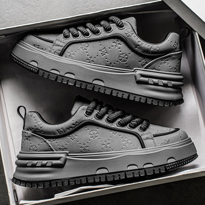 Trendy Embossed Low - Top Sneakers - Chunky Heel & Textured Upper