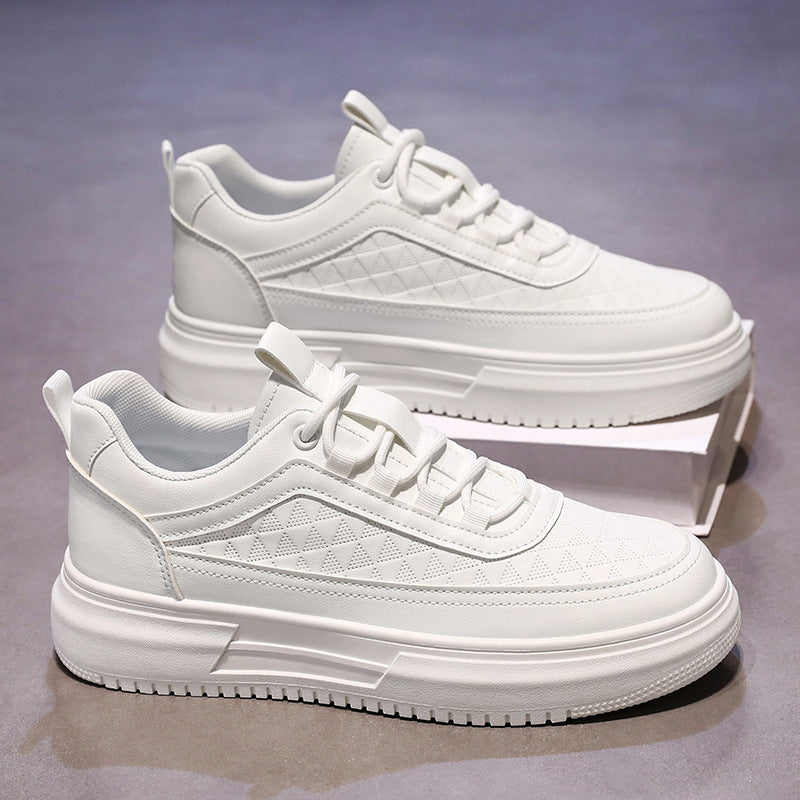 Men's Chunky Sole Platform Sneakers - Minimalist Casual White & Black Shoes
