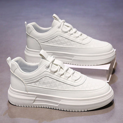 Men's Chunky Sole Platform Sneakers - Minimalist Casual White & Black Shoes