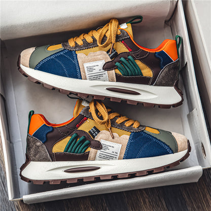 Men's Retro Patchwork Chunky Sole Sneakers - Multi-Color Casual Athletic Shoes