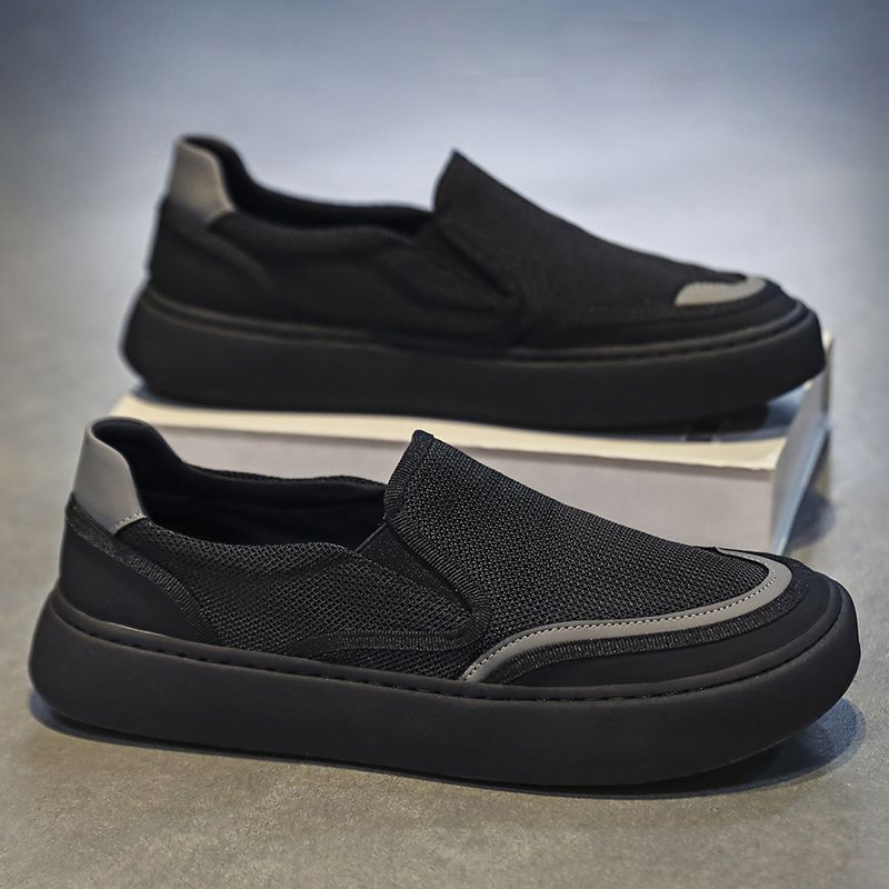 Men's Black Mesh Slip-On Chunky Sole Casual Sneakers