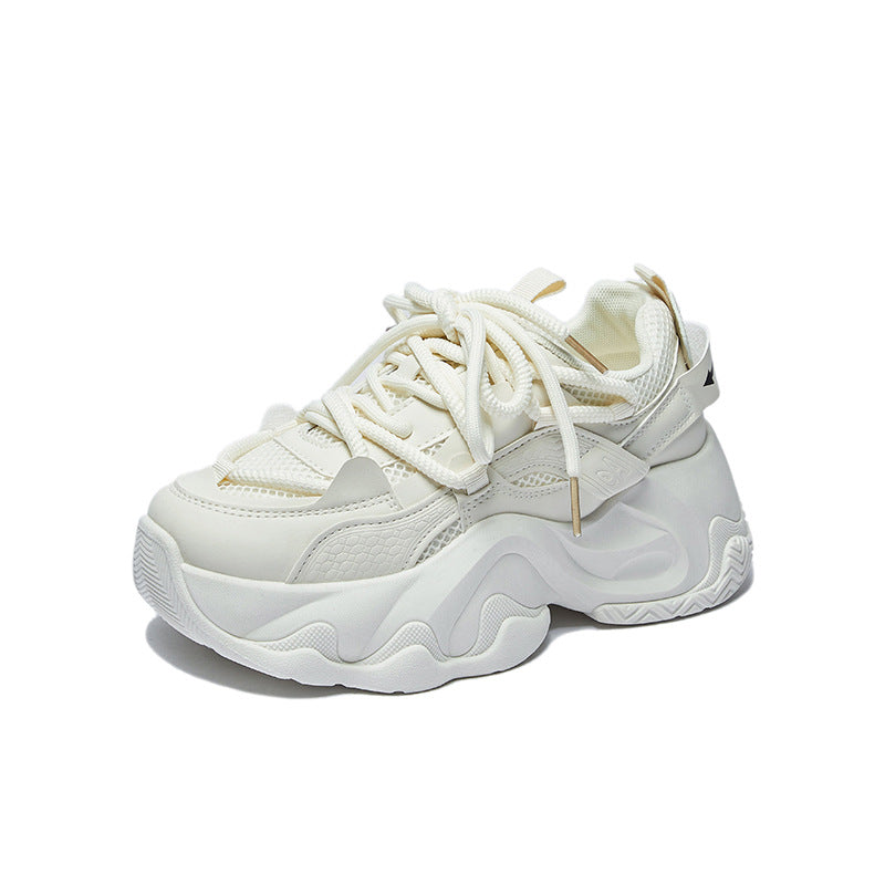 All - Black White Chunky Dad Sneakers - Mesh & Leather Platform Shoes