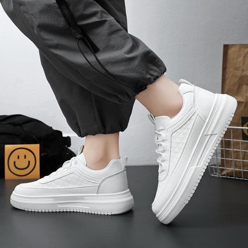 Men's Chunky Sole Platform Sneakers - Minimalist Casual White & Black Shoes