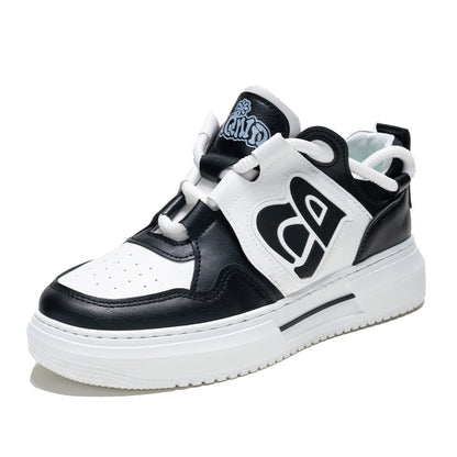 Men's Streetwear Low-Top Sneakers - Bold Logo Patchwork Casual Shoes (Black/White & White/Black)