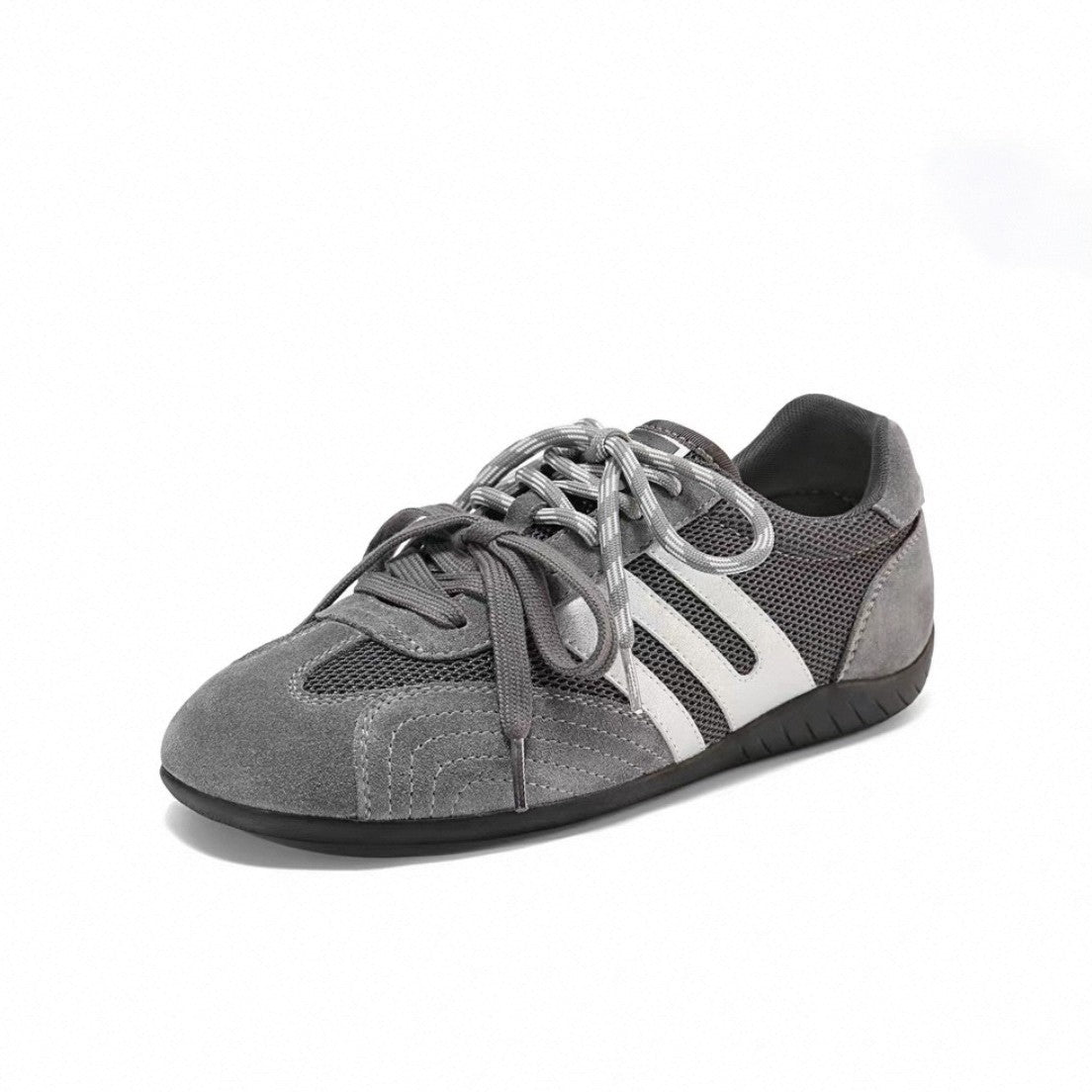 Women's Retro Suede Mesh Sneakers - Gray Casual Athletic Shoes with Silver Accents
