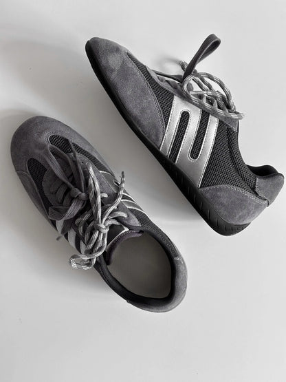 Women's Retro Suede Mesh Sneakers - Gray Casual Athletic Shoes with Silver Accents