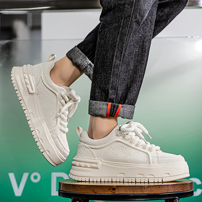 Trendy Embossed Low - Top Sneakers - Chunky Heel & Textured Upper