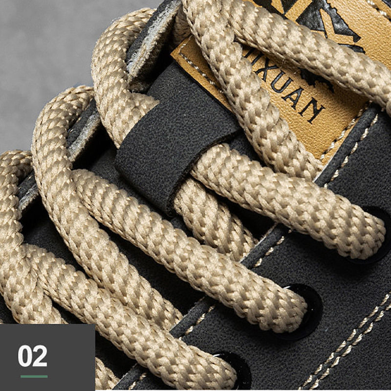 Men's Retro Chunky Sole Casual Shoes - Khaki & Black Suede-Like Workwear Sneakers