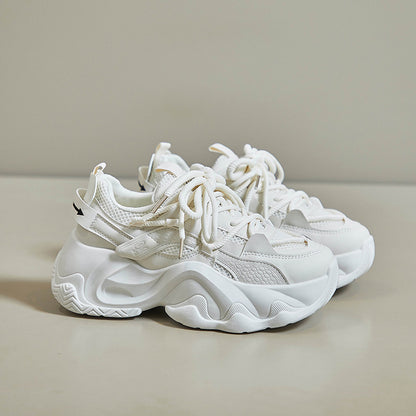 All - Black White Chunky Dad Sneakers - Mesh & Leather Platform Shoes