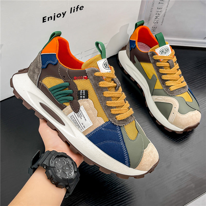Men's Retro Patchwork Chunky Sole Sneakers - Multi-Color Casual Athletic Shoes