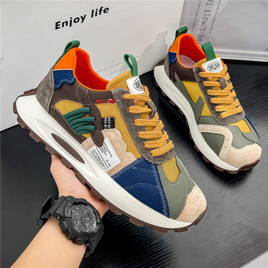 Men's Retro Patchwork Chunky Sole Sneakers - Multi-Color Casual Athletic Shoes