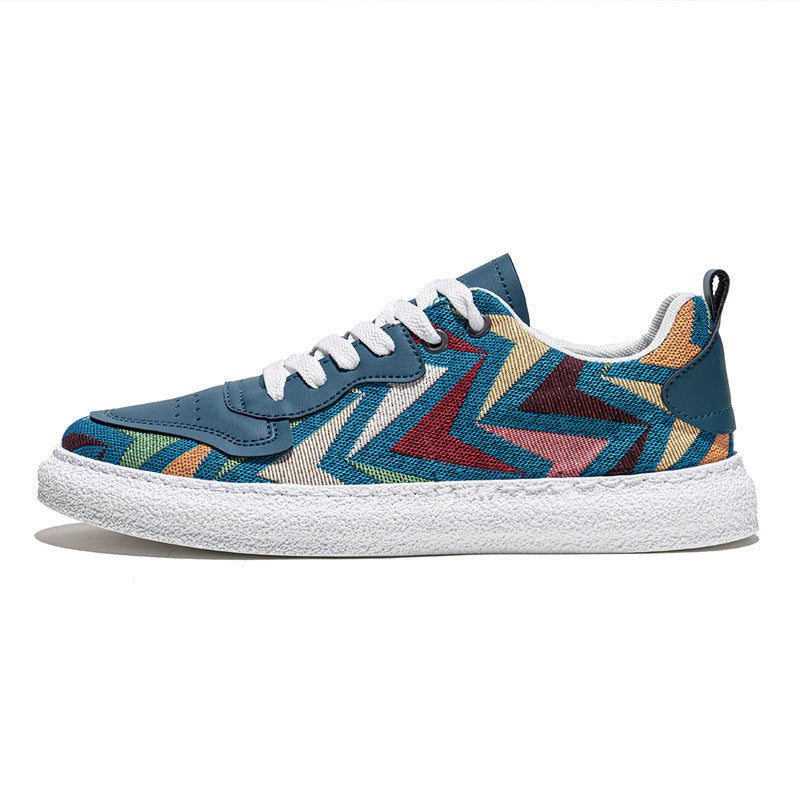 Men's Colorful Geometric Print Casual Sneakers - Artistic Low-Top Streetwear Shoes