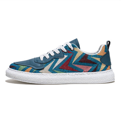 Men's Colorful Geometric Print Casual Sneakers - Artistic Low-Top Streetwear Shoes