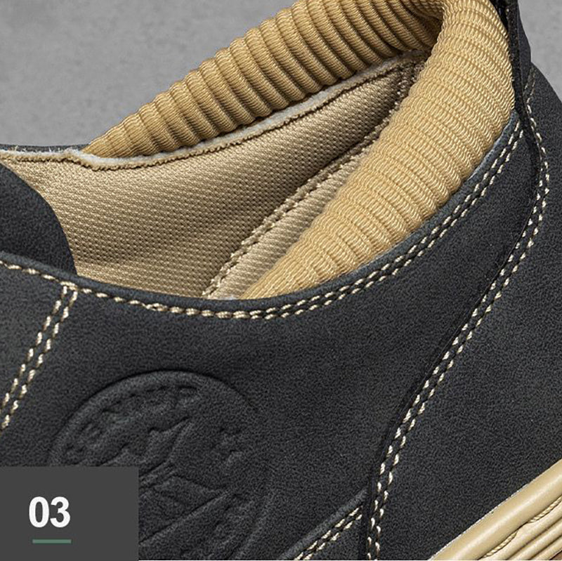 Men's Retro Chunky Sole Casual Shoes - Khaki & Black Suede-Like Workwear Sneakers