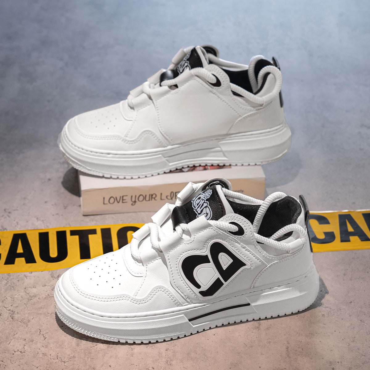 Men's Streetwear Low-Top Sneakers - Bold Logo Patchwork Casual Shoes (Black/White & White/Black)