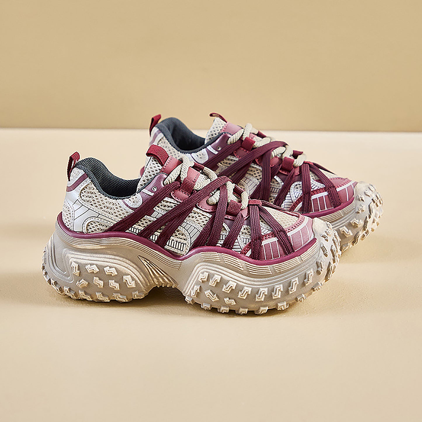 Sporty Chunky Sneakers: Mesh Panels & All - Terrain Soles