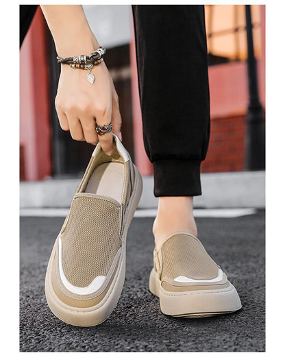 Men's Black Mesh Slip-On Chunky Sole Casual Sneakers