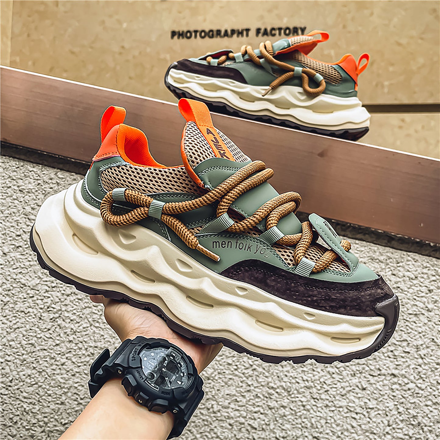 Men's Chunky Sole Dad Sneakers - Retro Streetwear Shoes with Unique Rope Lacing (Multiple Colors)