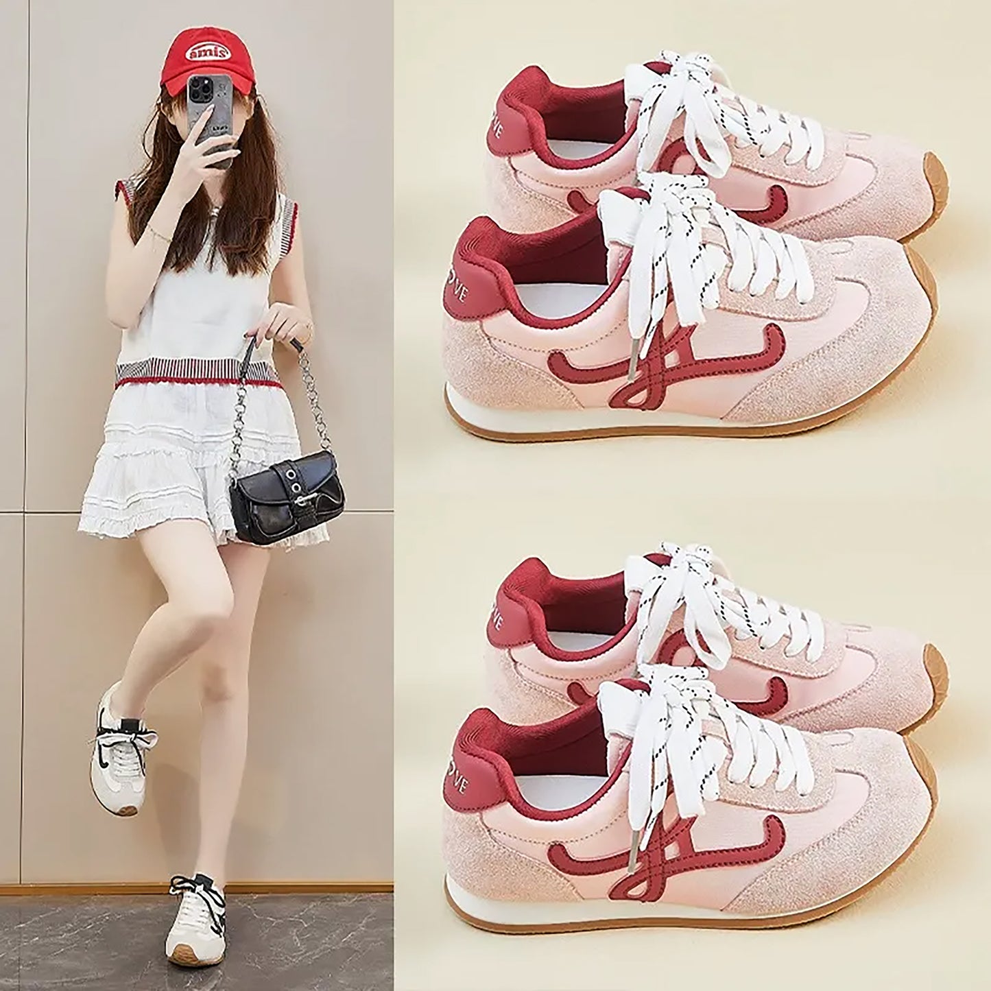 Women’s Classic Retro Sneakers - Suede & Leather Panel Design